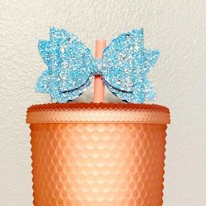 Light Blue Glitter Straw Topper Bow